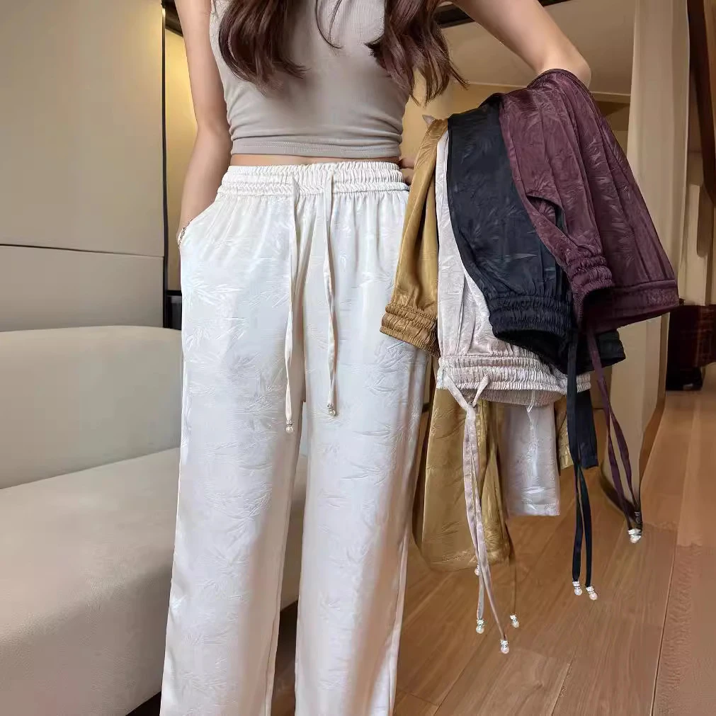 2025垂感十足国风女休闲直筒防晒拖地裤百搭宽松显瘦贵气十足