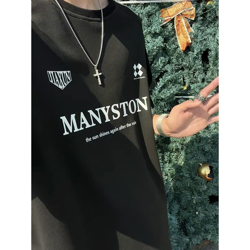 美式复古休闲印花短袖T恤男夏季潮牌宽松情侣上衣半袖运动百搭