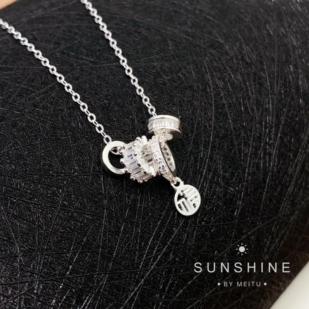 坠链均足银 路路通福字套链足银990纯银时尚轻奢百搭小众锁骨链