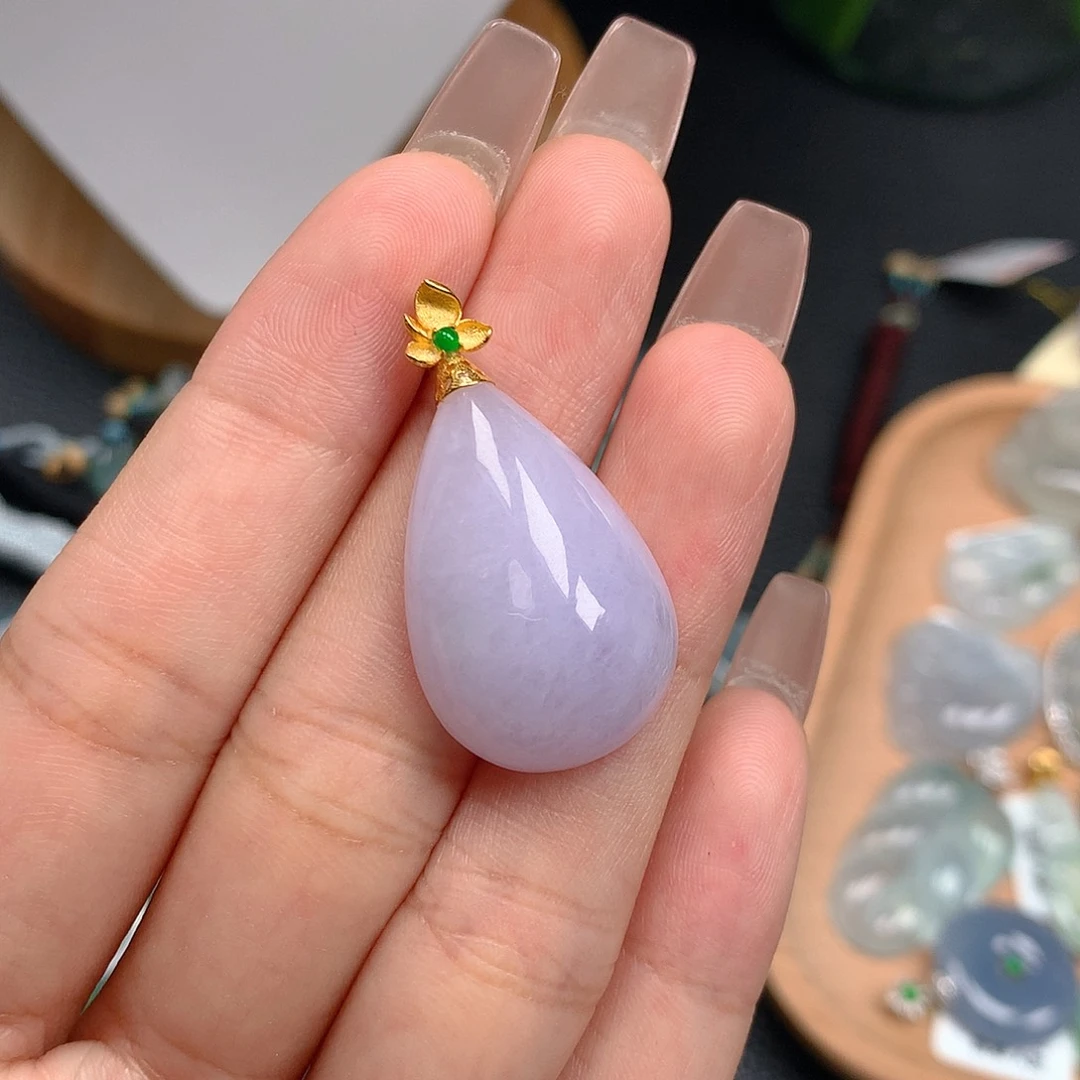 吊坠(不含链)18K金镶嵌翡翠