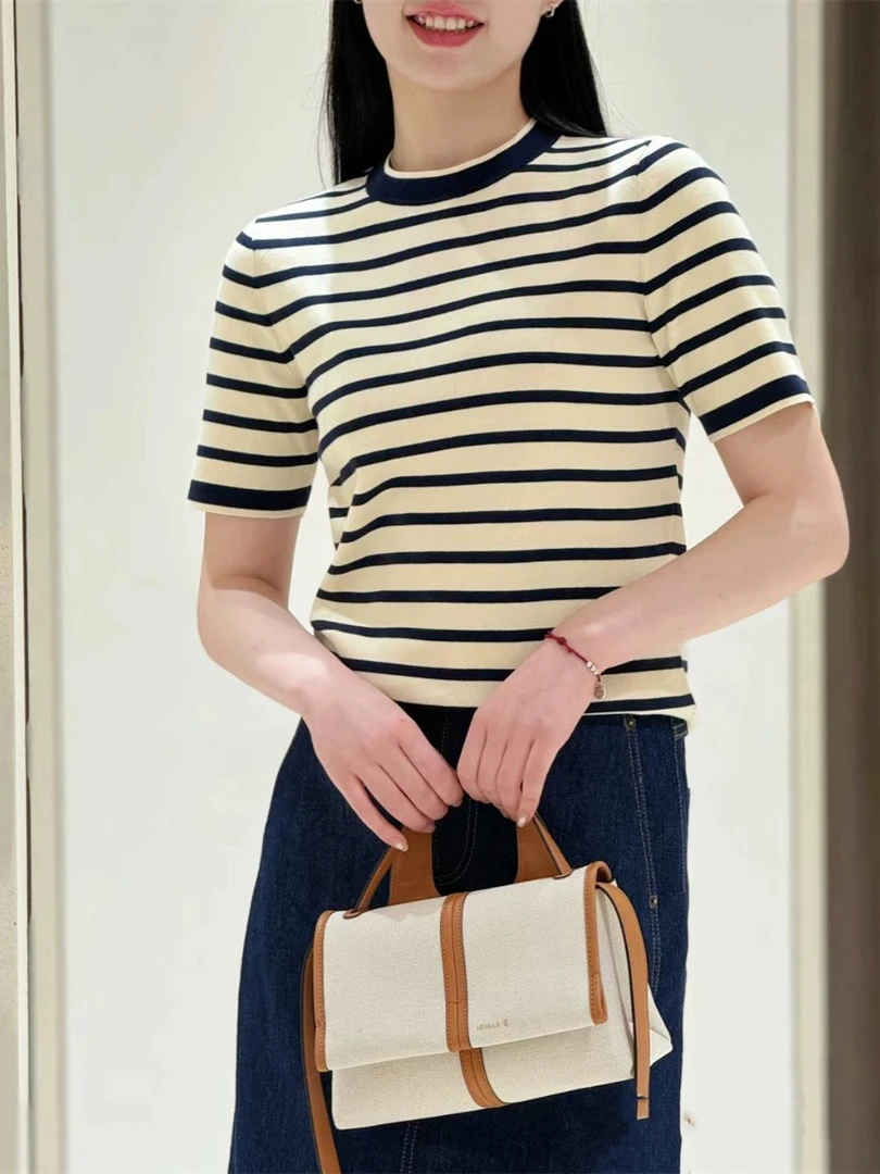 天丝莱赛尔~小禾家同款海魂衫女蓝白条纹T恤衫显瘦显白遮肉