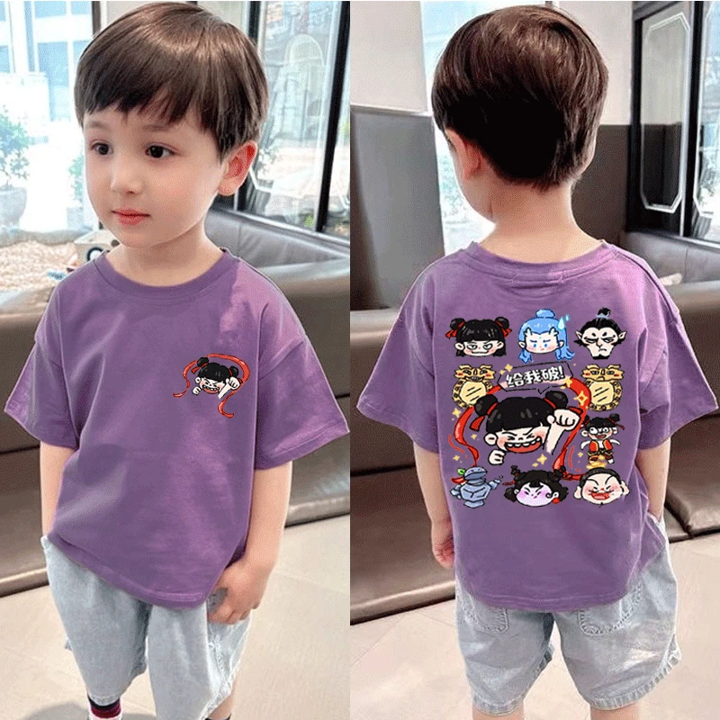 哪吒儿童装夏装纯棉短袖爆款衣服T男女童新款圆领宽松休闲哪吒t恤