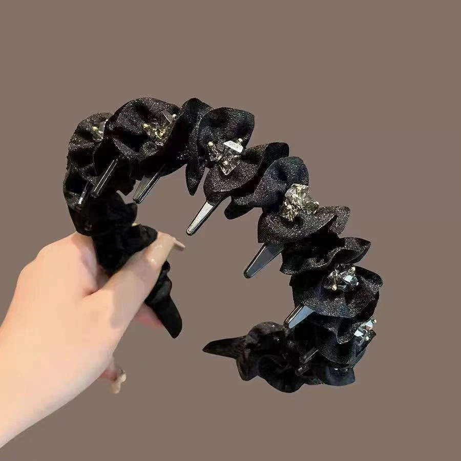 高级水钻发箍女波浪发2025新款气质高颅头箍外出带齿防滑发卡