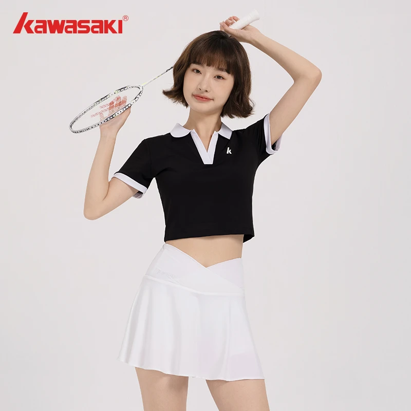 kawasaki/川崎球衣女短款翻领短袖青春可爱运动服羽毛球服