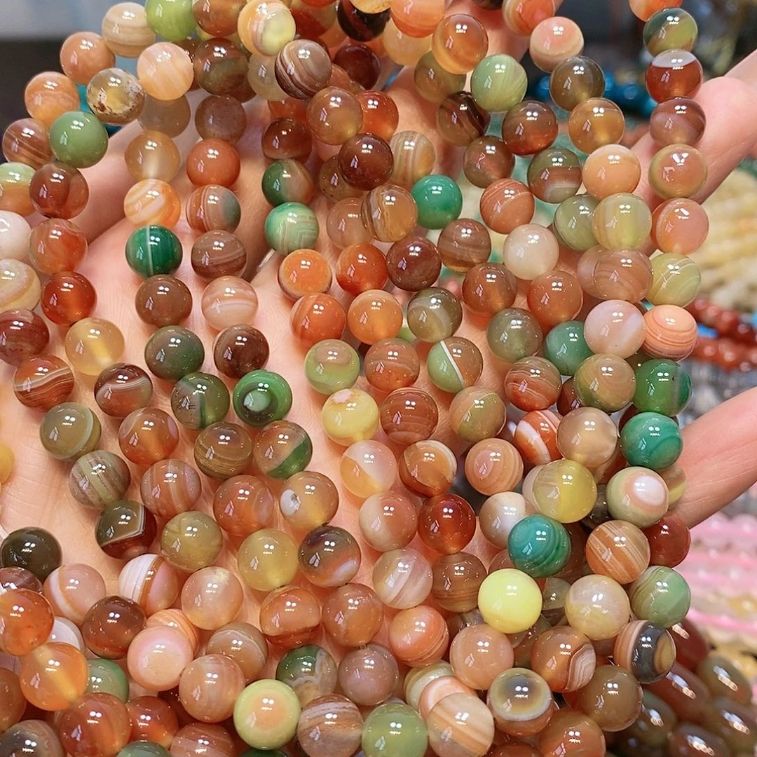 散珠玛瑙/玉髓8mm孔雀玛瑙一条