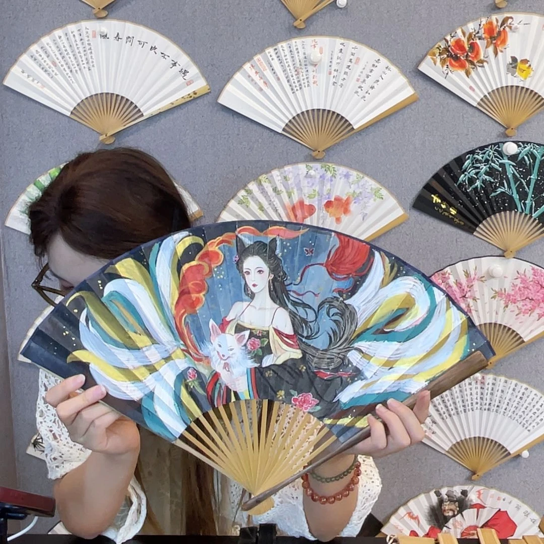 书法95寸半棕纯手绘-文玩扇骨（默认粘好）