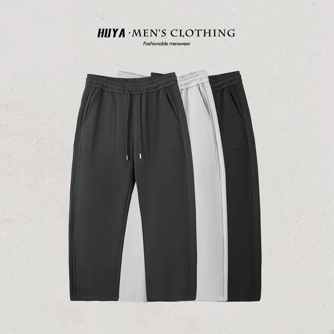 虎牙兄弟冬季休闲裤直筒百搭大口袋加厚宽松通勤休闲卫裤男 L2628