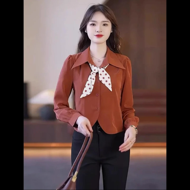 法式气质长袖衬衫女2025早春新款时髦洋气减龄显瘦百搭打底衫上衣