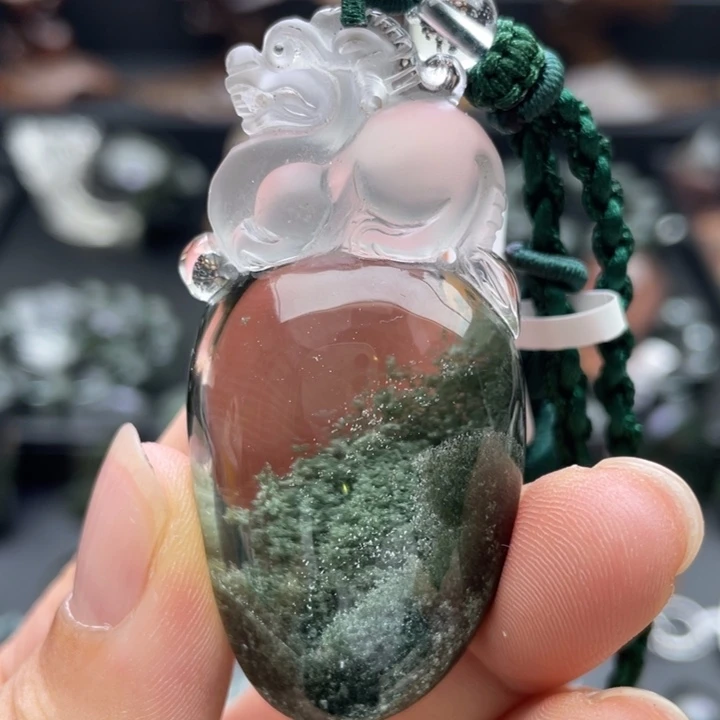 颈饰未镶嵌水晶绿幽灵聚宝盆貔貅手把