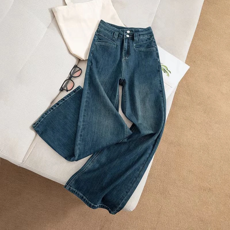 高腰喇叭牛仔裤女新款2024秋季薄款水洗弹力宽松裤子7398