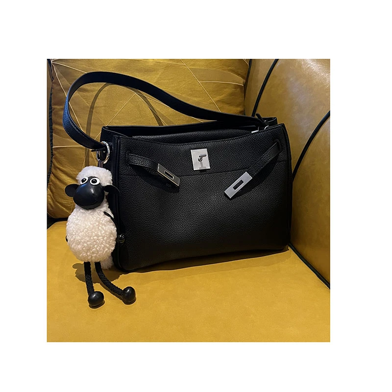 2025春夏新款明星同款单肩斜跨凯莉包头层牛皮托特包