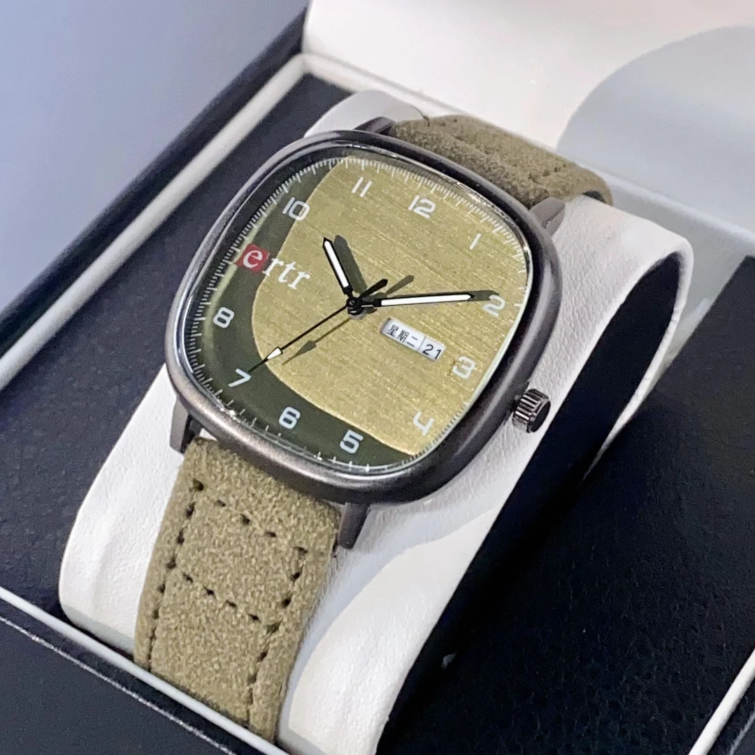 老人手表父亲爷爷男士指针式静音双日历大表盘石英表运动复古设计