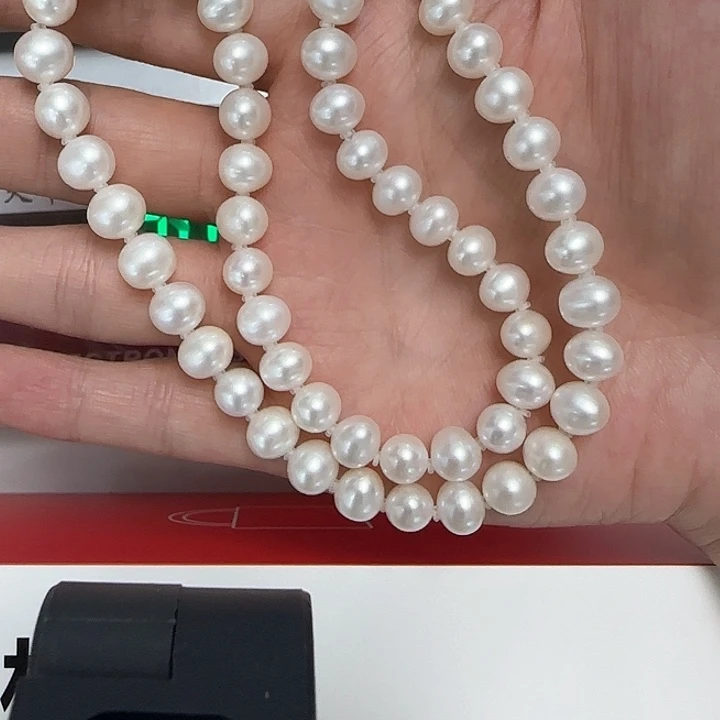 淡水珍珠银S925镶嵌颈饰7-9无核满珠串
