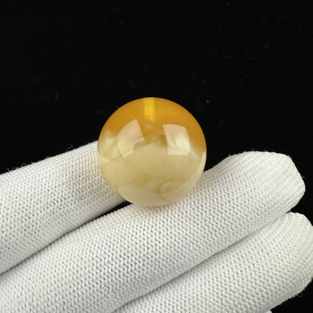 M4637天然原矿蜜蜡 鸡油黄 单珠 23.5mm抖音基地质检发货