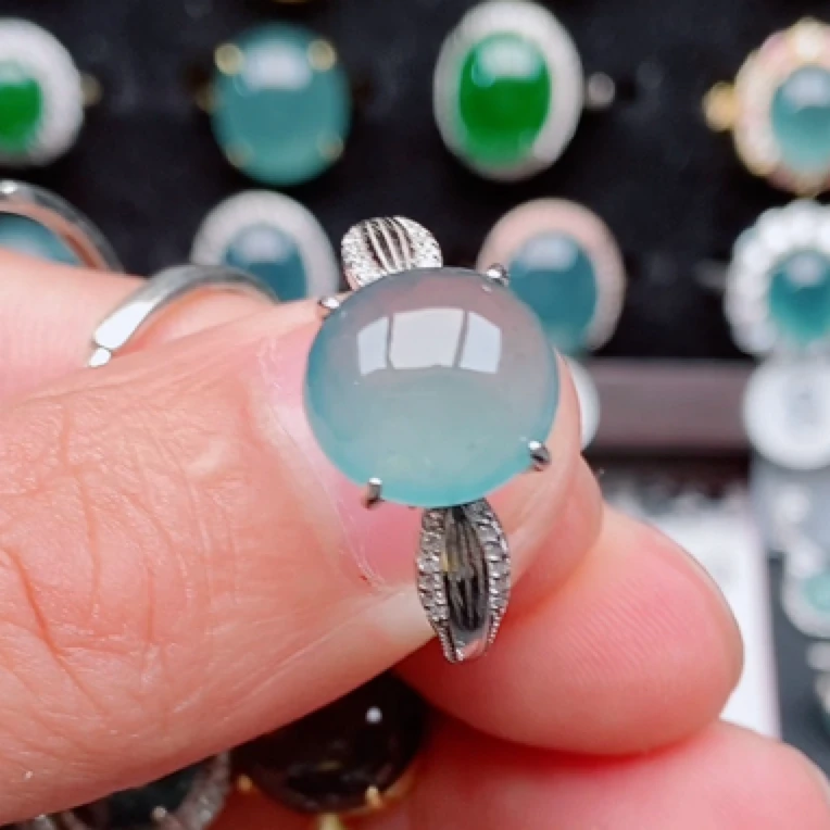 S925银镶嵌纯天然a货翡翠戒指