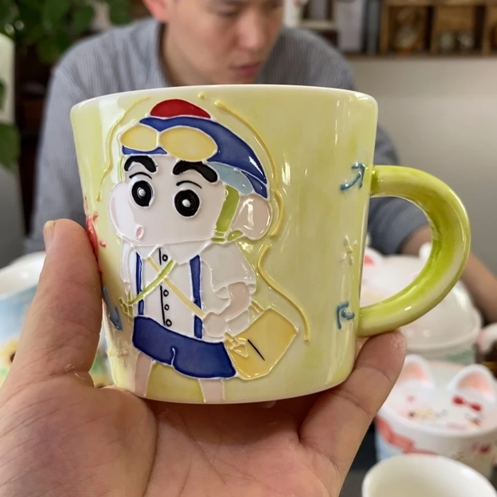 瓷片把****菜跳舞小新蓝色景德镇釉下彩手绘