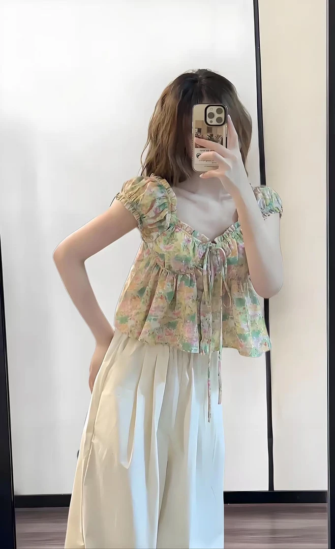 Vintage 纯欲辣妹夏款碎花上衣日常甜美短裙百褶裙时尚半身裙