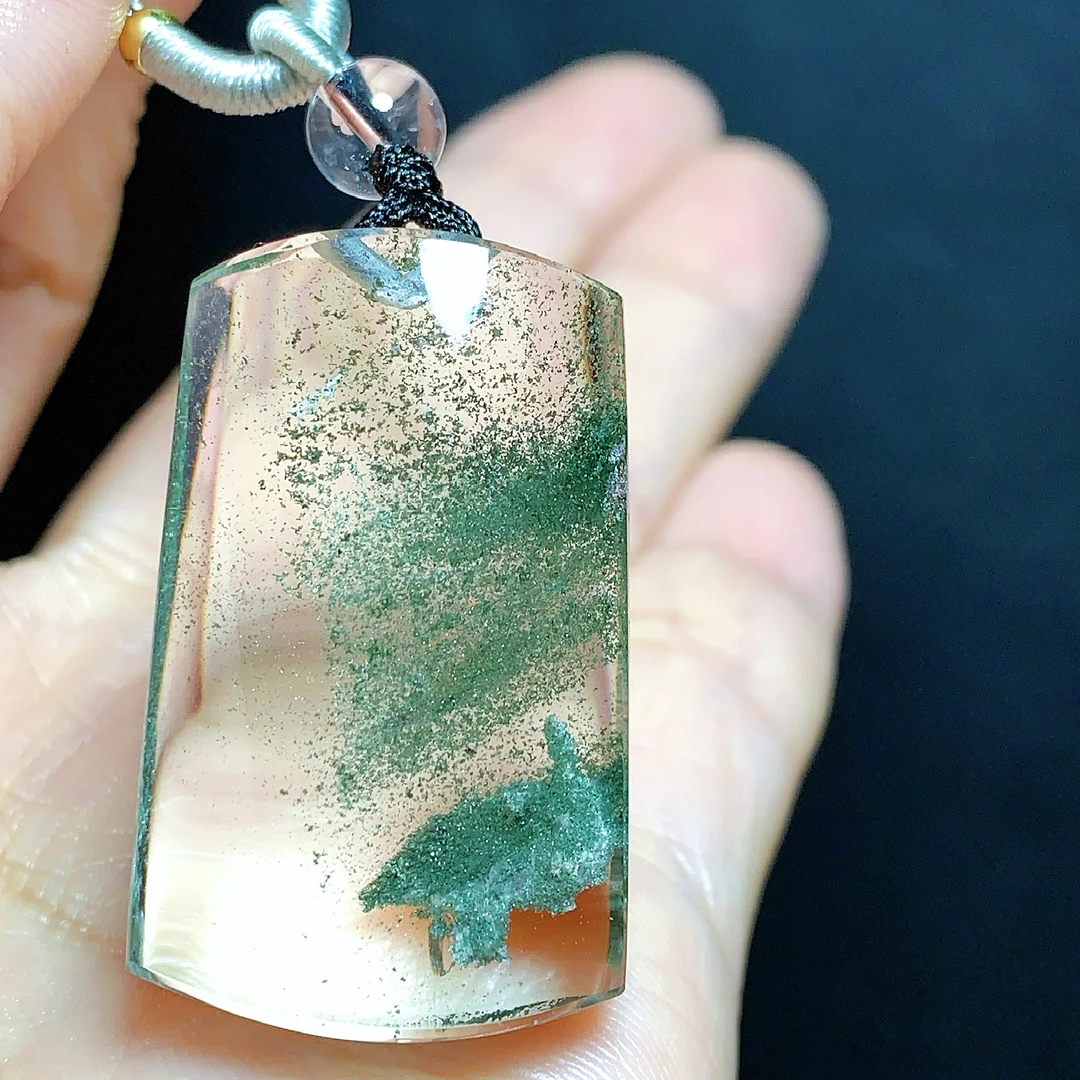 东海水晶天然绿幽灵水晶吊坠毛衣链平安无事牌项坠男女款聚宝盆