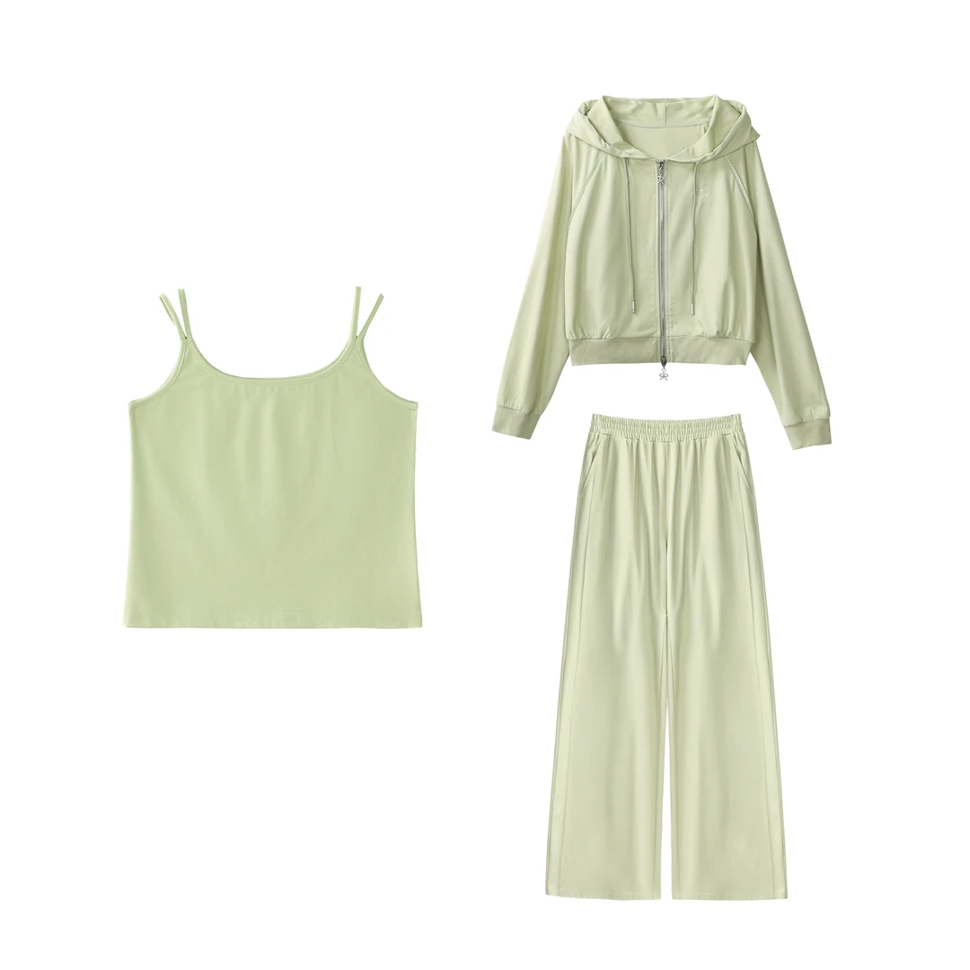 【品牌撤柜款】绿色背心短外套套装2025夏季新款休闲裤三件套L52928