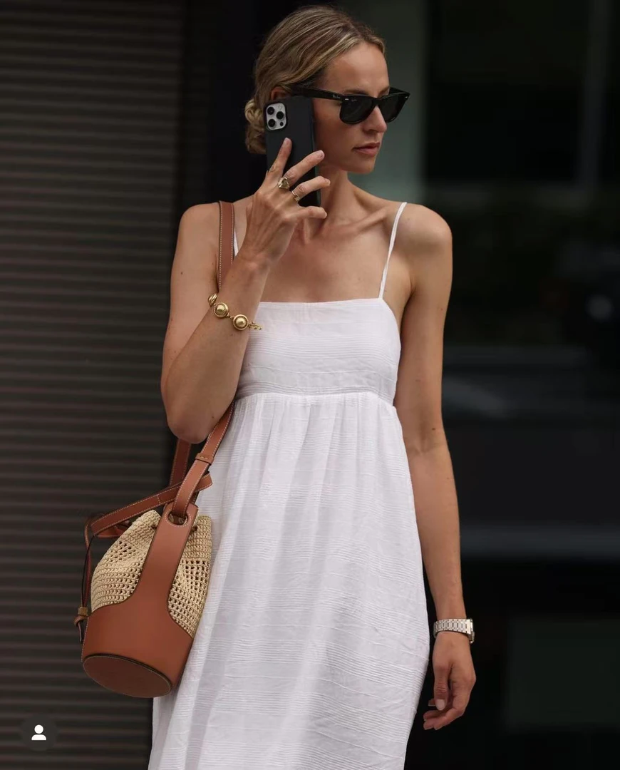 ZML【Ann.G】N40305夏日极简慵懒风纯白宽松吊带长裙