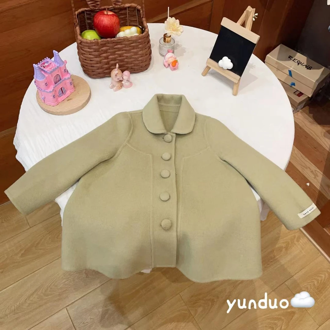 【原韩D】儿童绿色五扣乖乖气质大衣230134