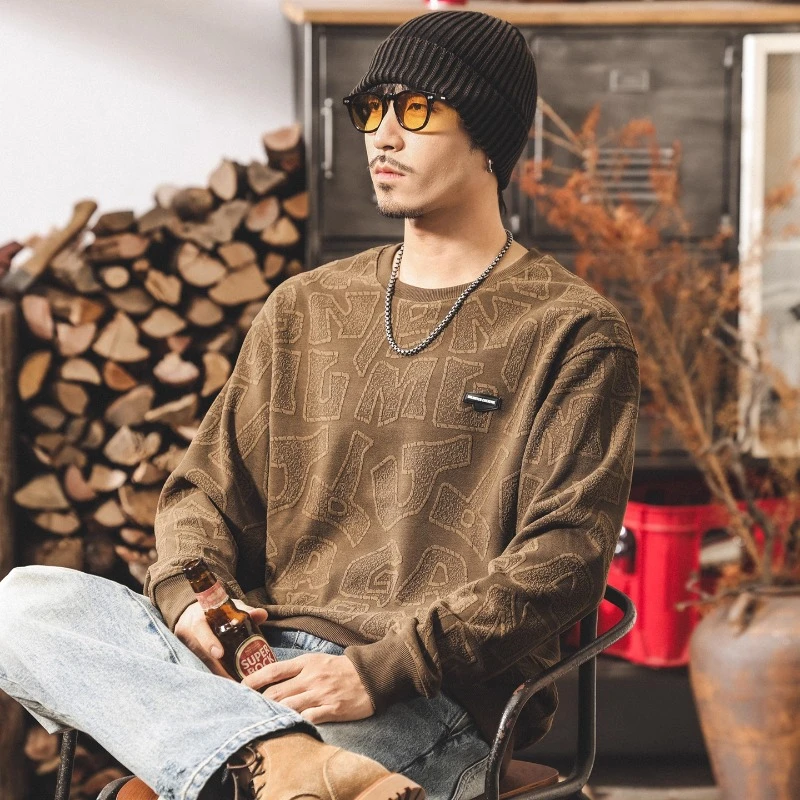 MR.MUDI/穆迪先生美式复古字母提花380g重磅卫衣男秋冬款潮流廓形