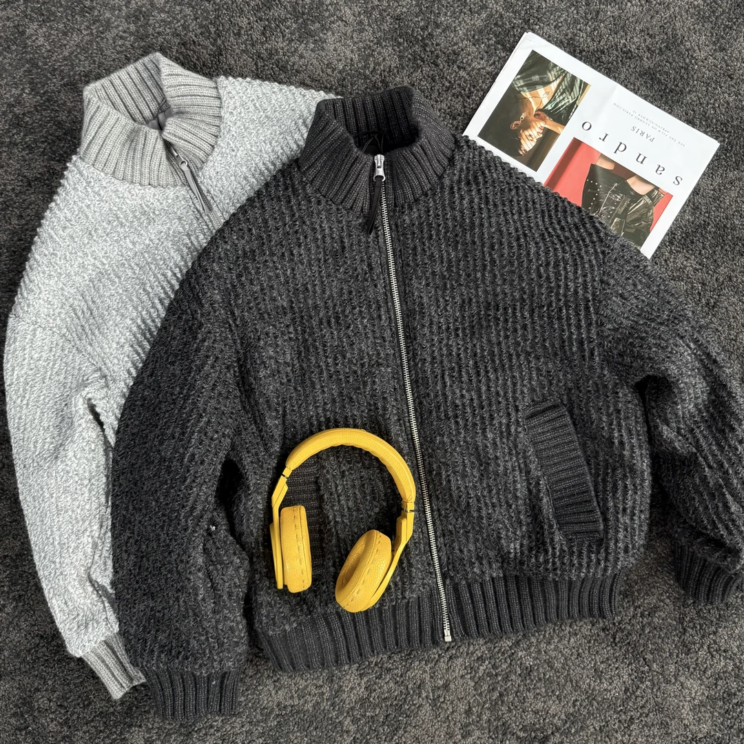 冬季 螺纹立领毛织外套 加厚有内胆