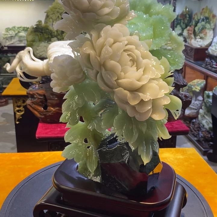 石材白**山家居摆件花开富贵