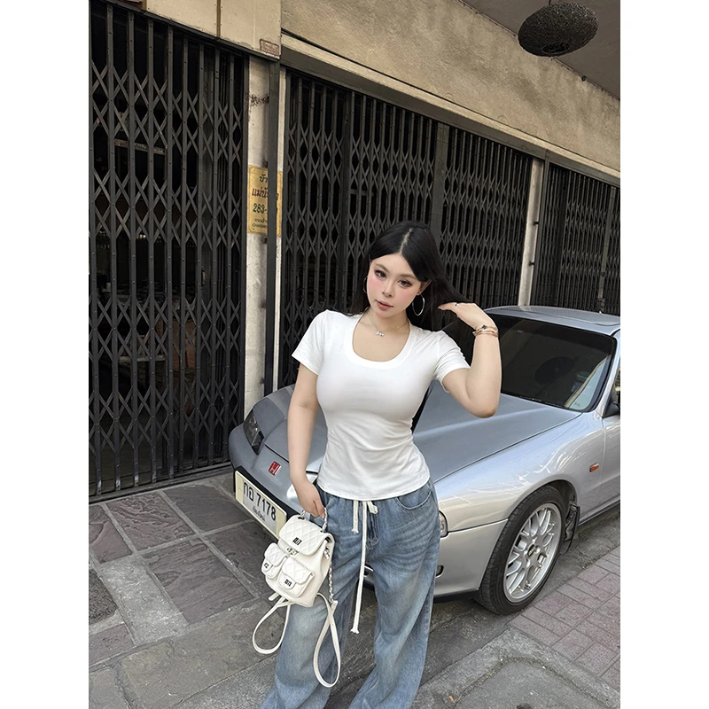 黑泽玄七“万能四季”短袖t恤夏季新款微胖多色一秒入夏u领上衣