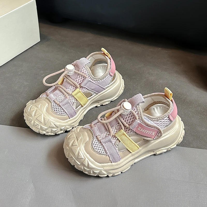 儿童魔术贴软底包头沙滩鞋女童镂空夏季凉鞋时尚女