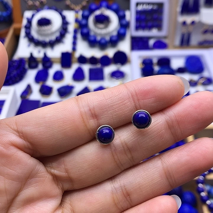 青金石银S925镶嵌耳钉