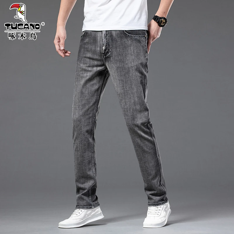 啄木鸟牛仔裤男士薄料薄款2025新款黑灰色男裤春季直筒修身长裤子