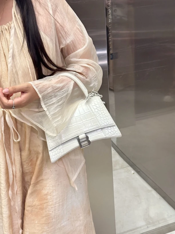 95新 Balenciaga/巴黎世家 沙漏鳄压s号时尚包