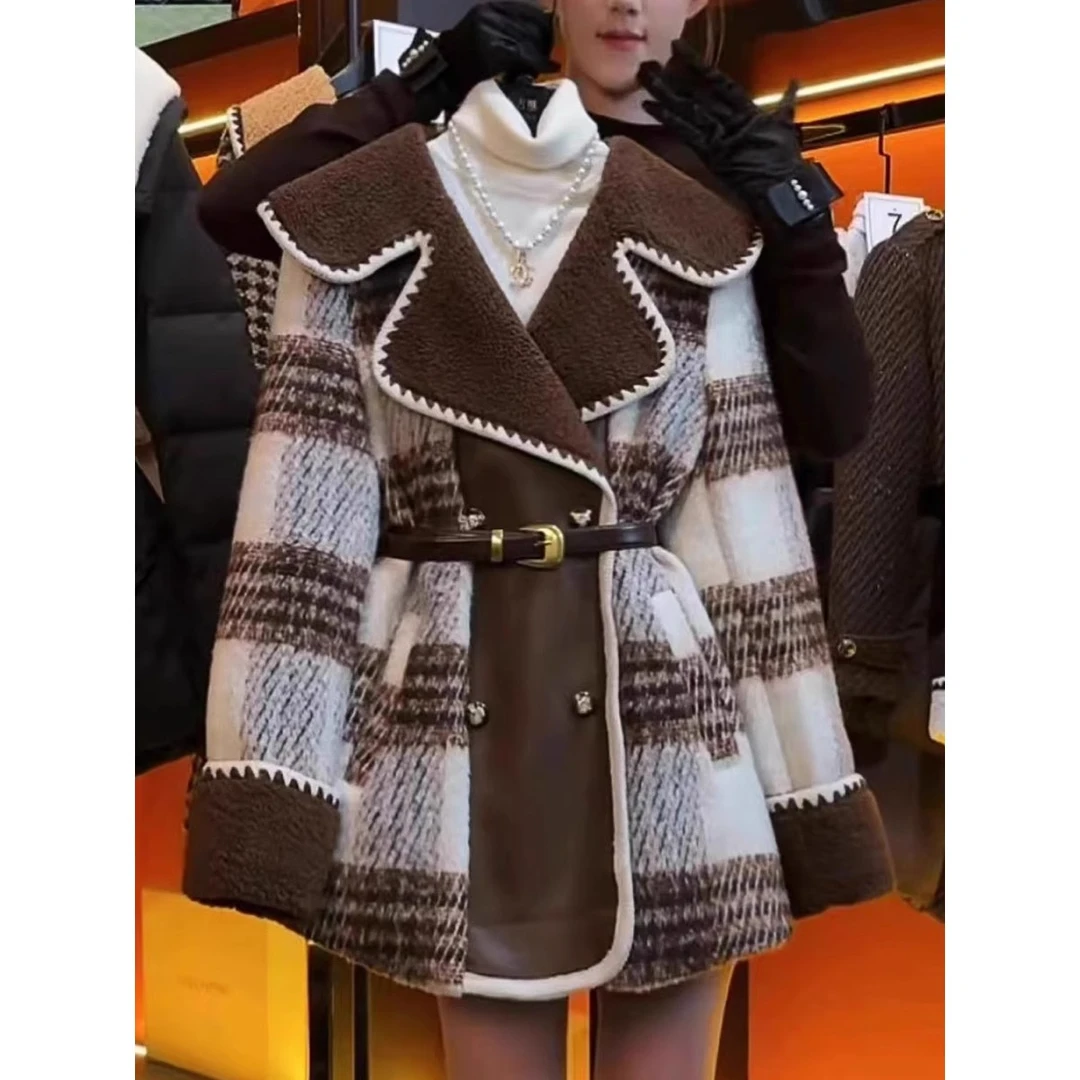秋冬新款1551小香风格子毛呢外套新款高级感收腰短款加厚呢子大衣