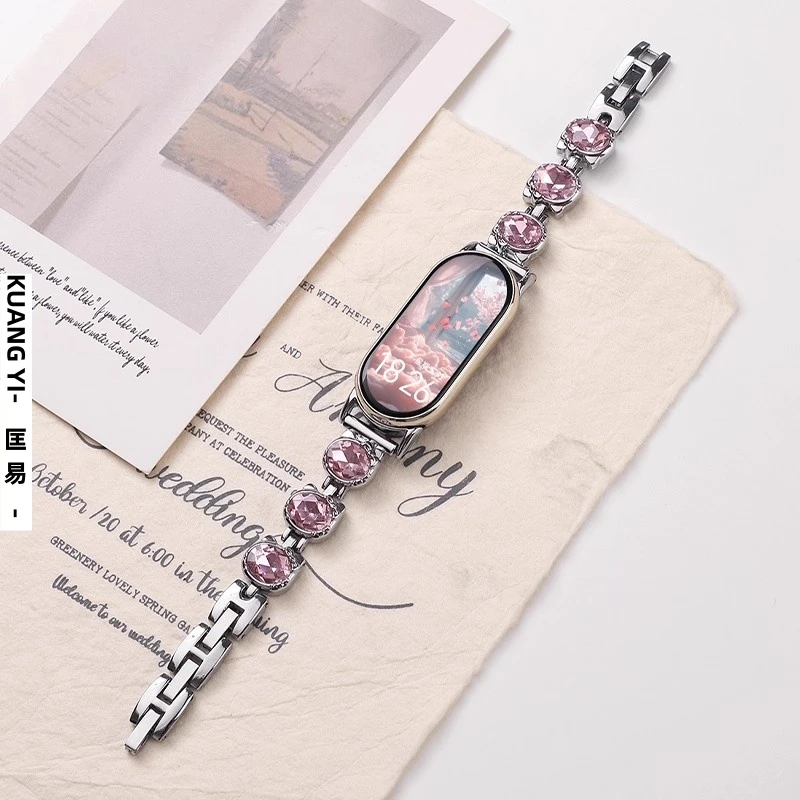 适用小米手环10表带9pro闪钻kitty猫金属nfc女款红米watch6手表链