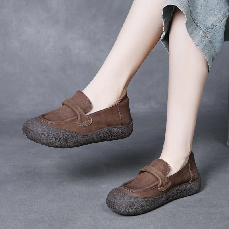 2025春夏新款头层牛巴休闲软底皮鞋真皮中口套脚懒人单鞋女鞋