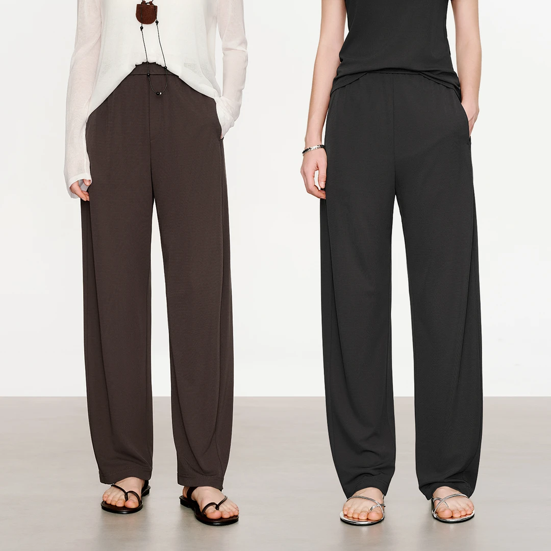 naiwill纯色高腰休闲裤西装阔腿裤女垂坠感夏季新款宽松直筒裤