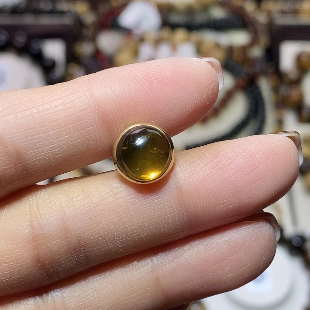 奔***粟琥珀未镶嵌裸石金珀净水银耳钉