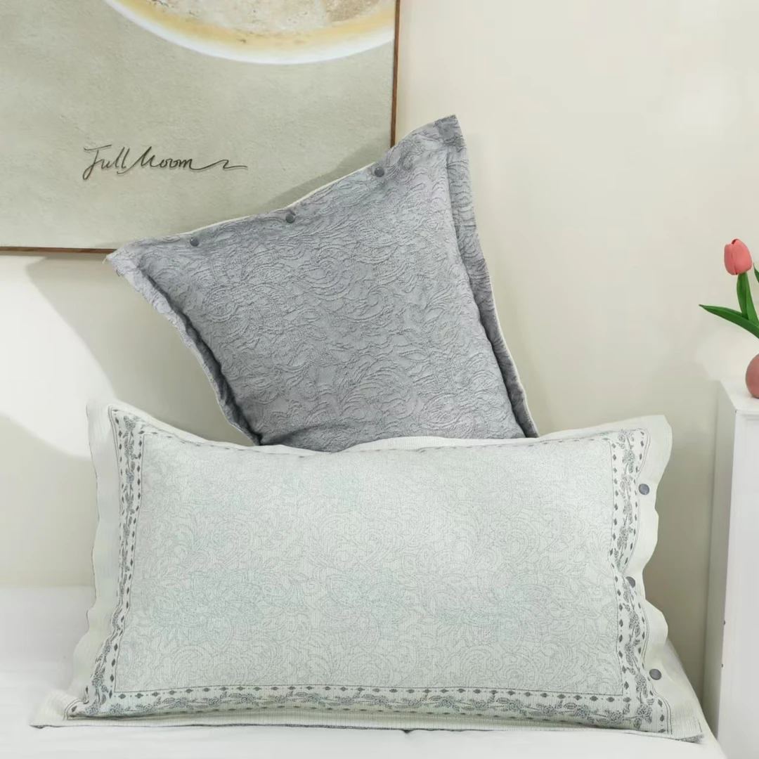 【玫瑰剪影-蓝】50*80cm纱布棉舒适亲肤透气宽边枕套一对装四季可用