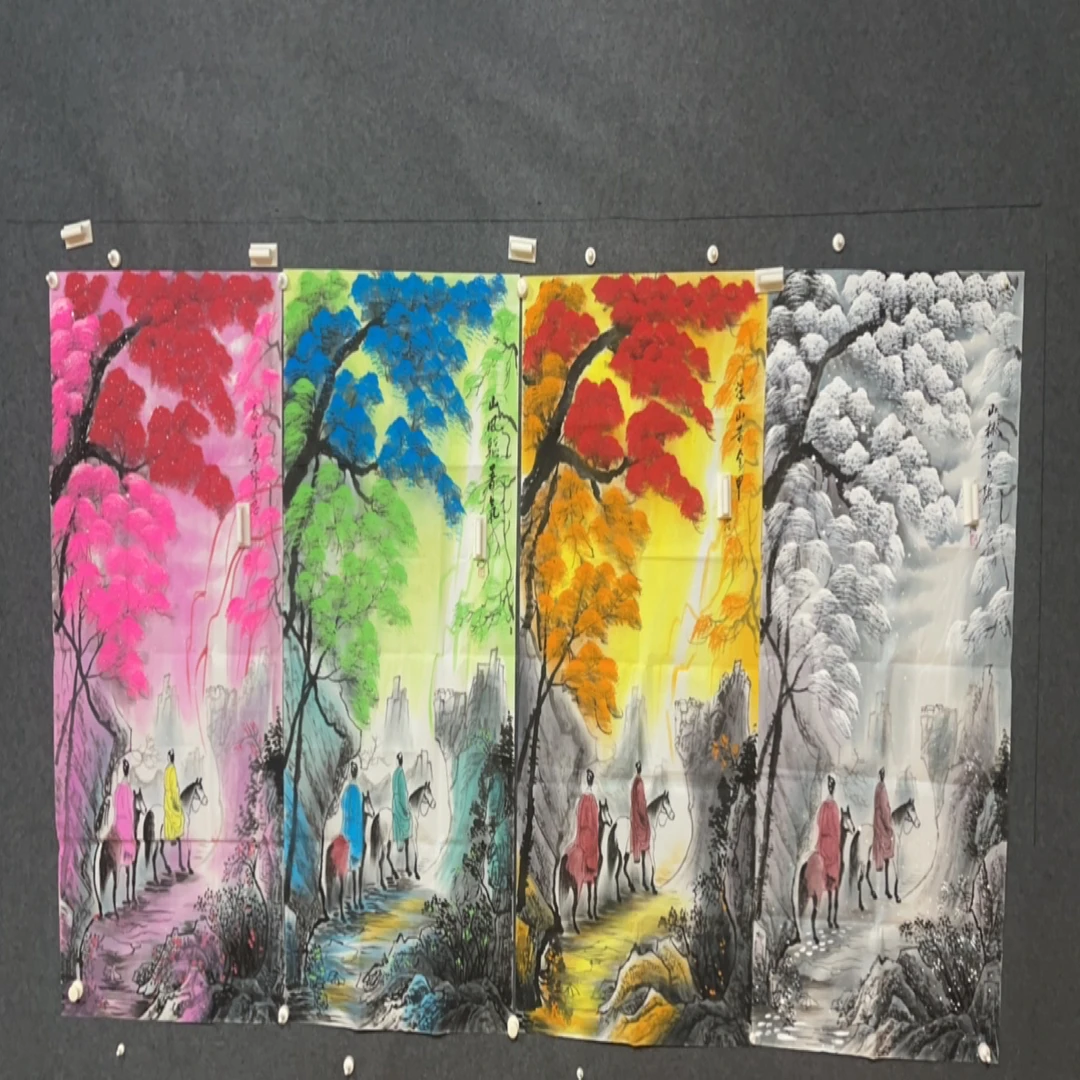 精品装饰画。四尺四条屏山水人物画心。通用链接，以直播间展示为准