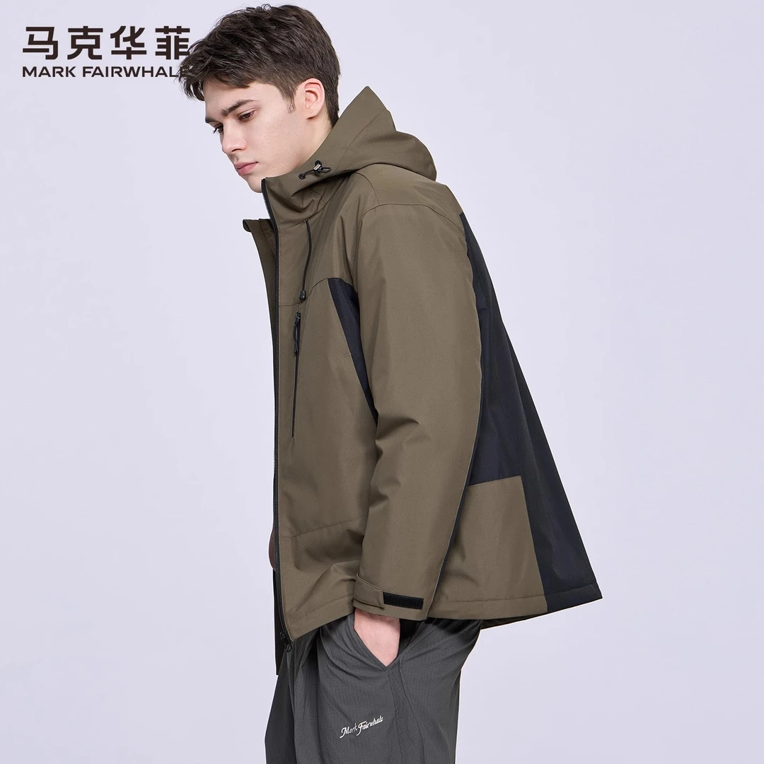 马克华菲防风连帽轻锋衣夹克男2025秋冬新款潮流保暖夹棉工装外套