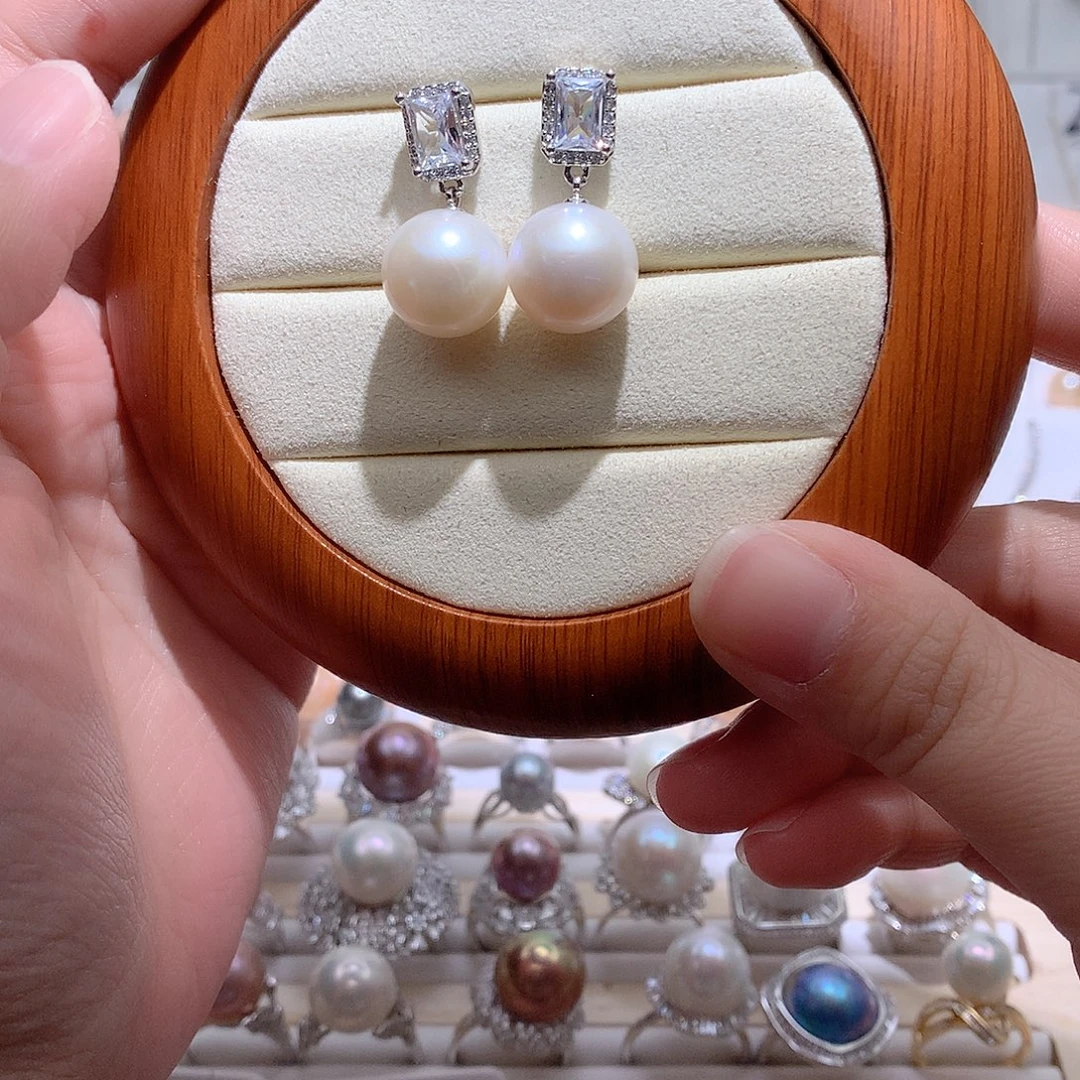 耳饰淡水珍珠银S925镶嵌CC13.3mm