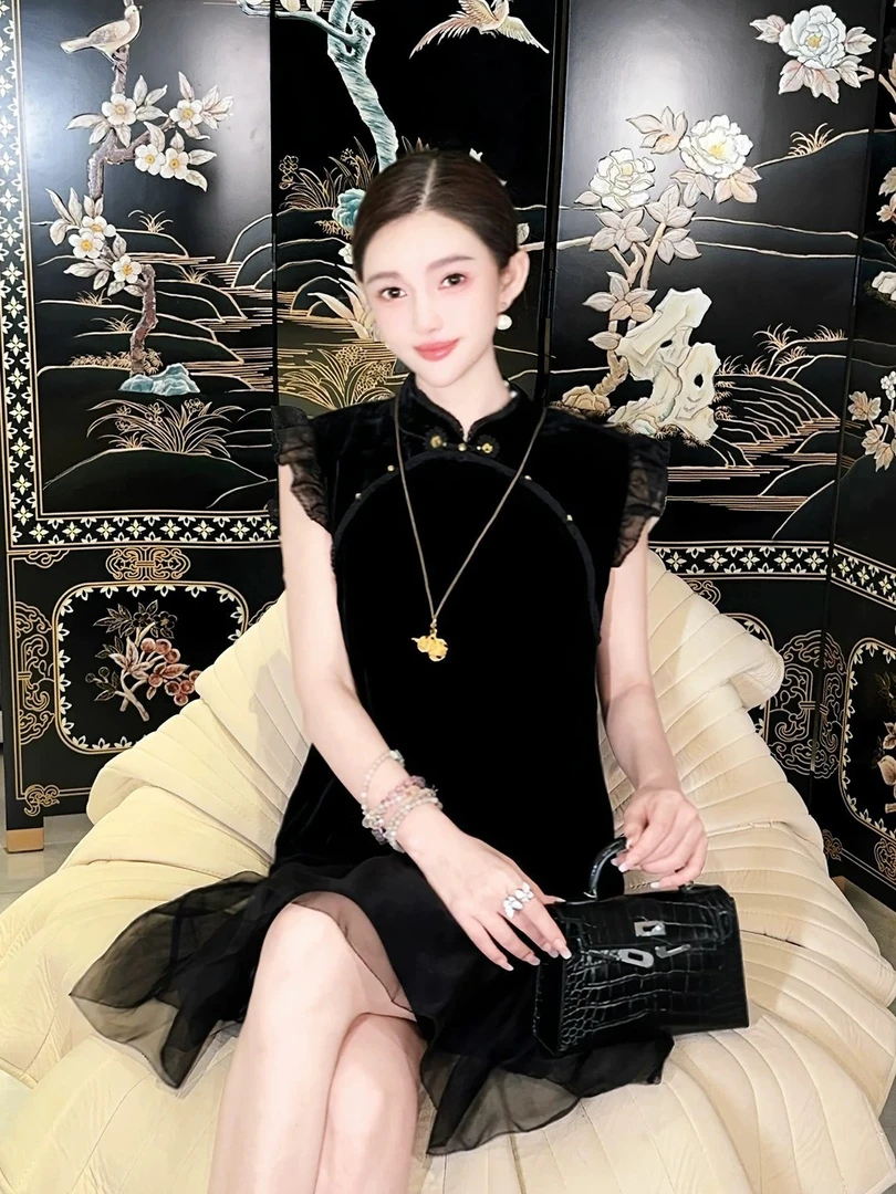 2025新中式拼接网纱连衣裙女夏季新款设计感独特漂亮国风裙子爆款