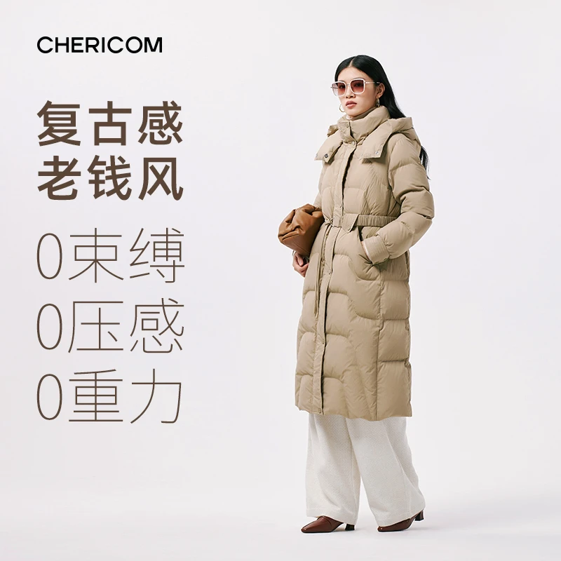 千仞岗秋冬新款女休闲加厚保暖时尚长款羽绒服Y298108Y