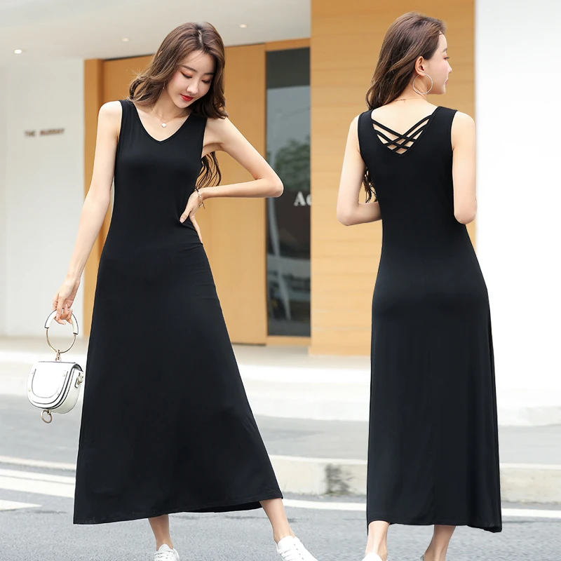 连衣裙吊带新款气质修身显瘦2025打底黑色吊带裙背心长裙小黑裙子