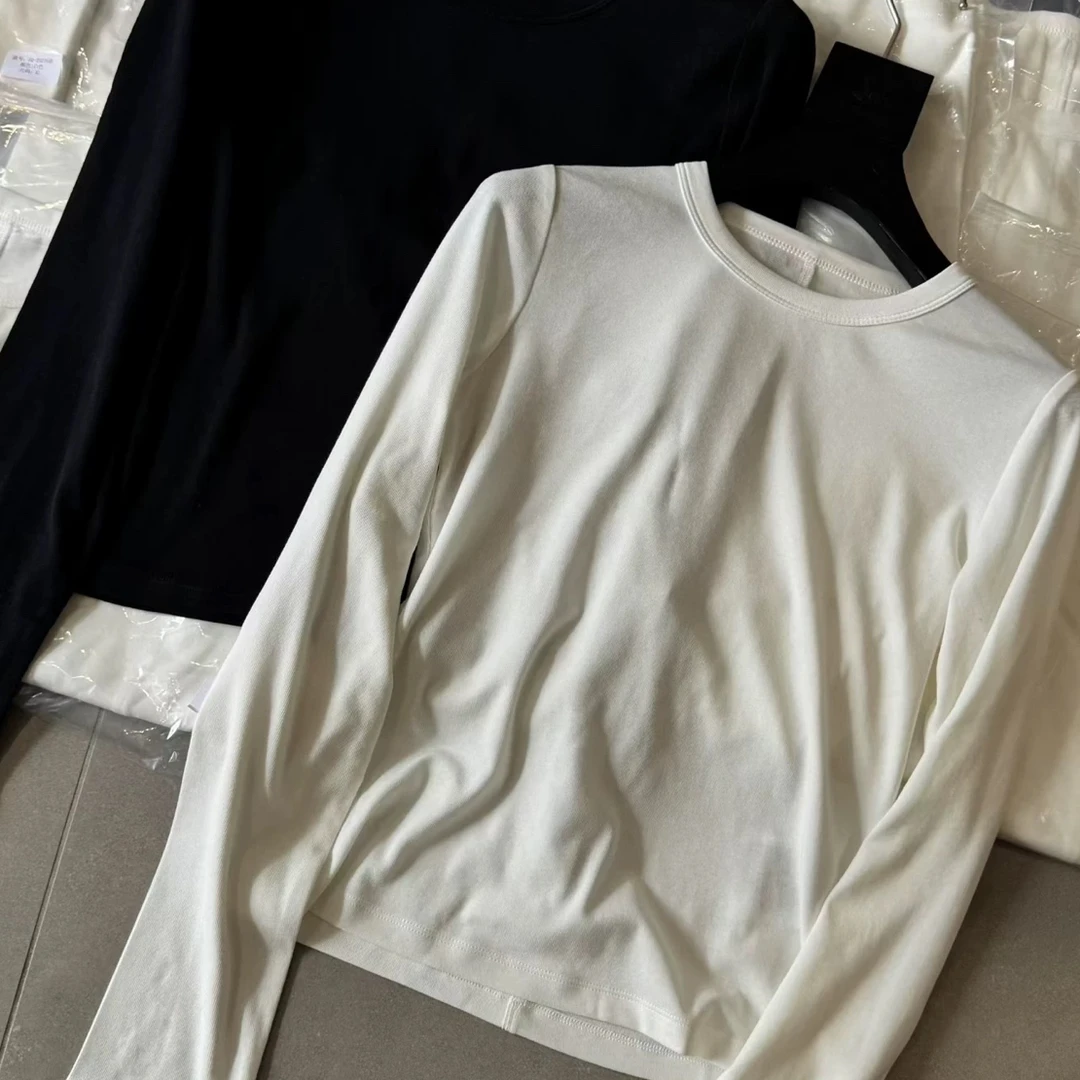 JING2025超舒服打底衫时尚百搭纯色圆领长袖T恤潮流简约上衣女