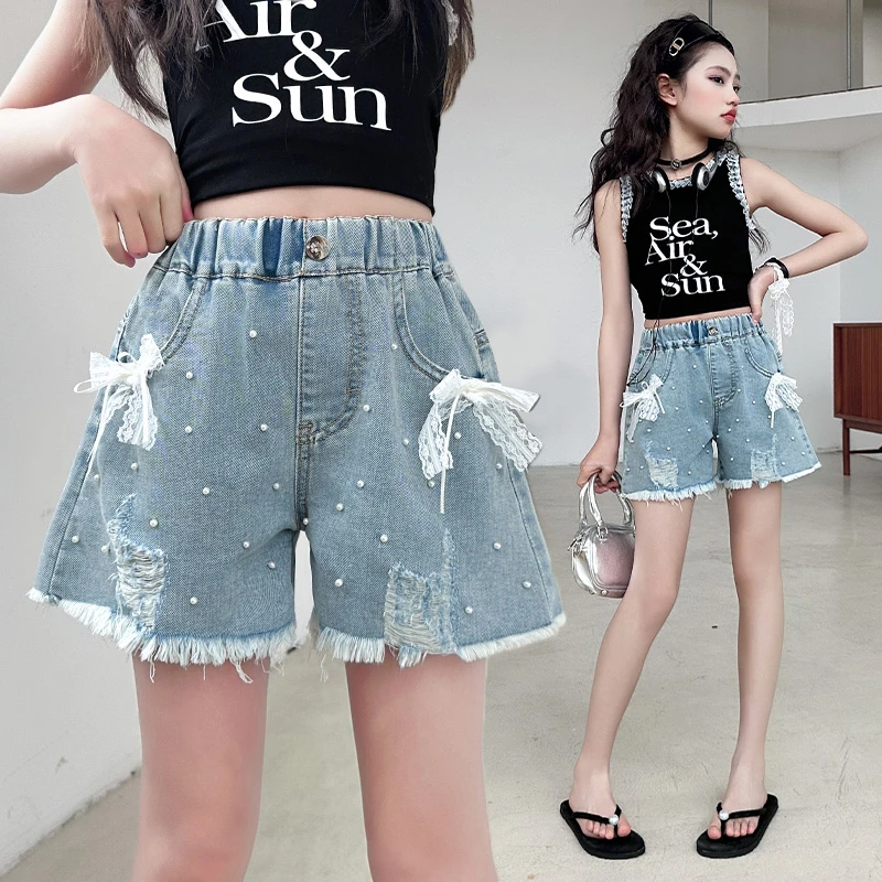女童牛仔短裤夏装新款洋气儿童裤子夏天薄款中大童百搭外穿热裤潮