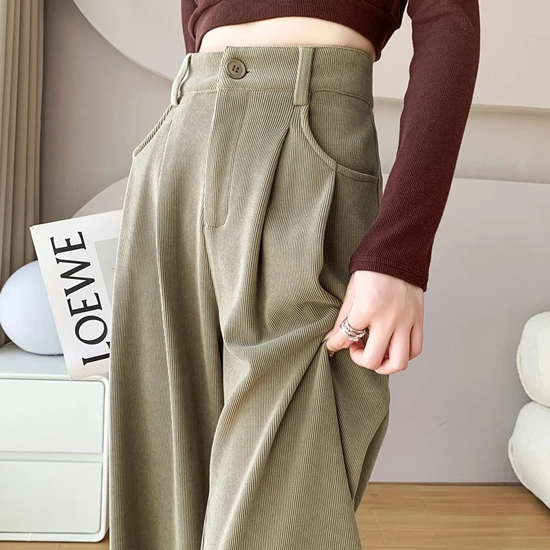 雪尼尔阔腿裤女秋冬2025年新款垂感高腰休闲显瘦灯芯绒西装拖地裤