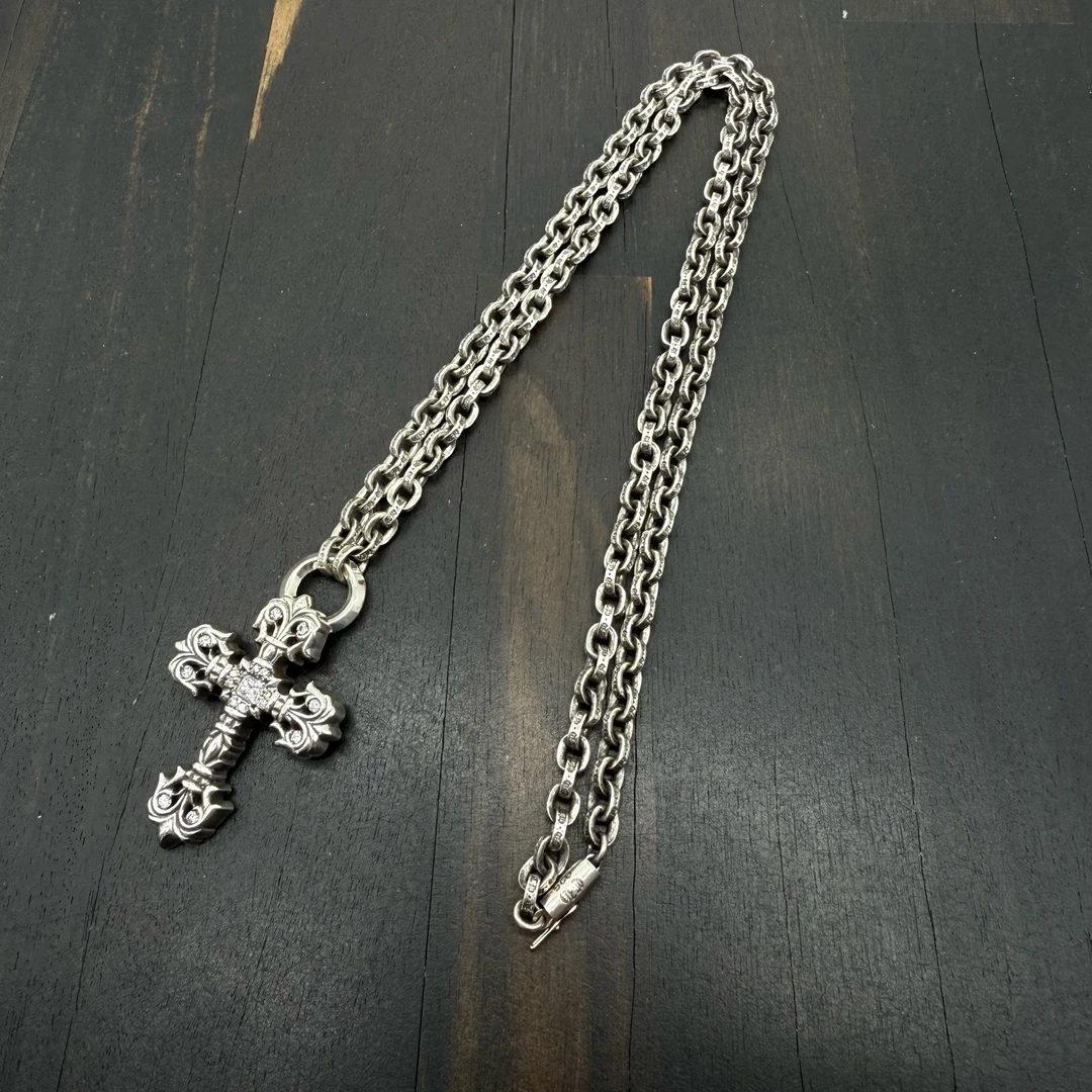 60cm Chrome Hearts 克罗心 满钻中号火焰 paperchain一体项链