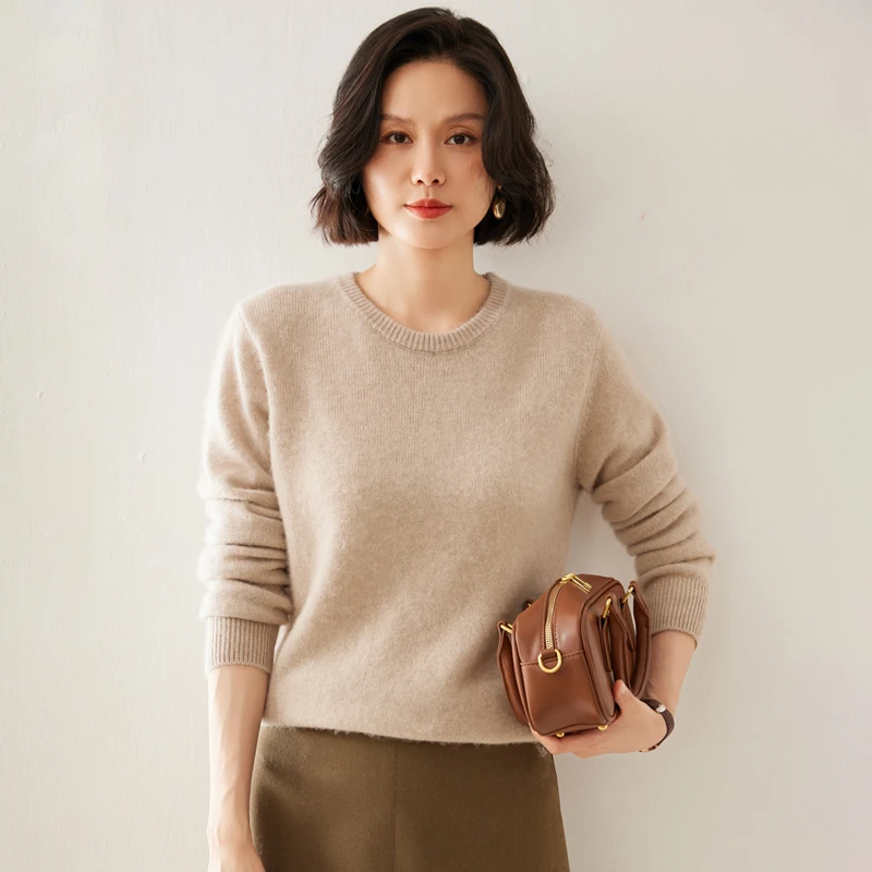 【加厚圆领】冬新款山羊绒衫女圆领宽松加厚毛衣秋冬百搭打底衫女
